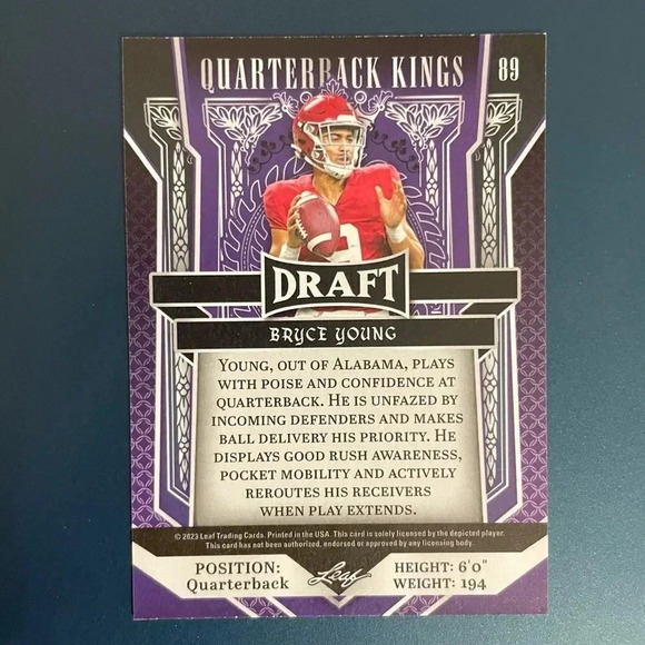 Bryce Young Rookie Cards Purple Quarterback Kings 2023 Panini Carolina Panthers​ - Picture 2 of 2